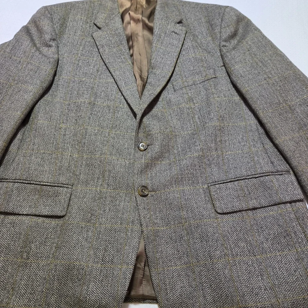 Ralph Lauren Sport Coat Blazer 46R Brown Herringbone Wool Windowpane